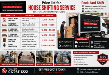 Price List for House Shifting Service | Home, Furniture & Office Moving Cost Guide